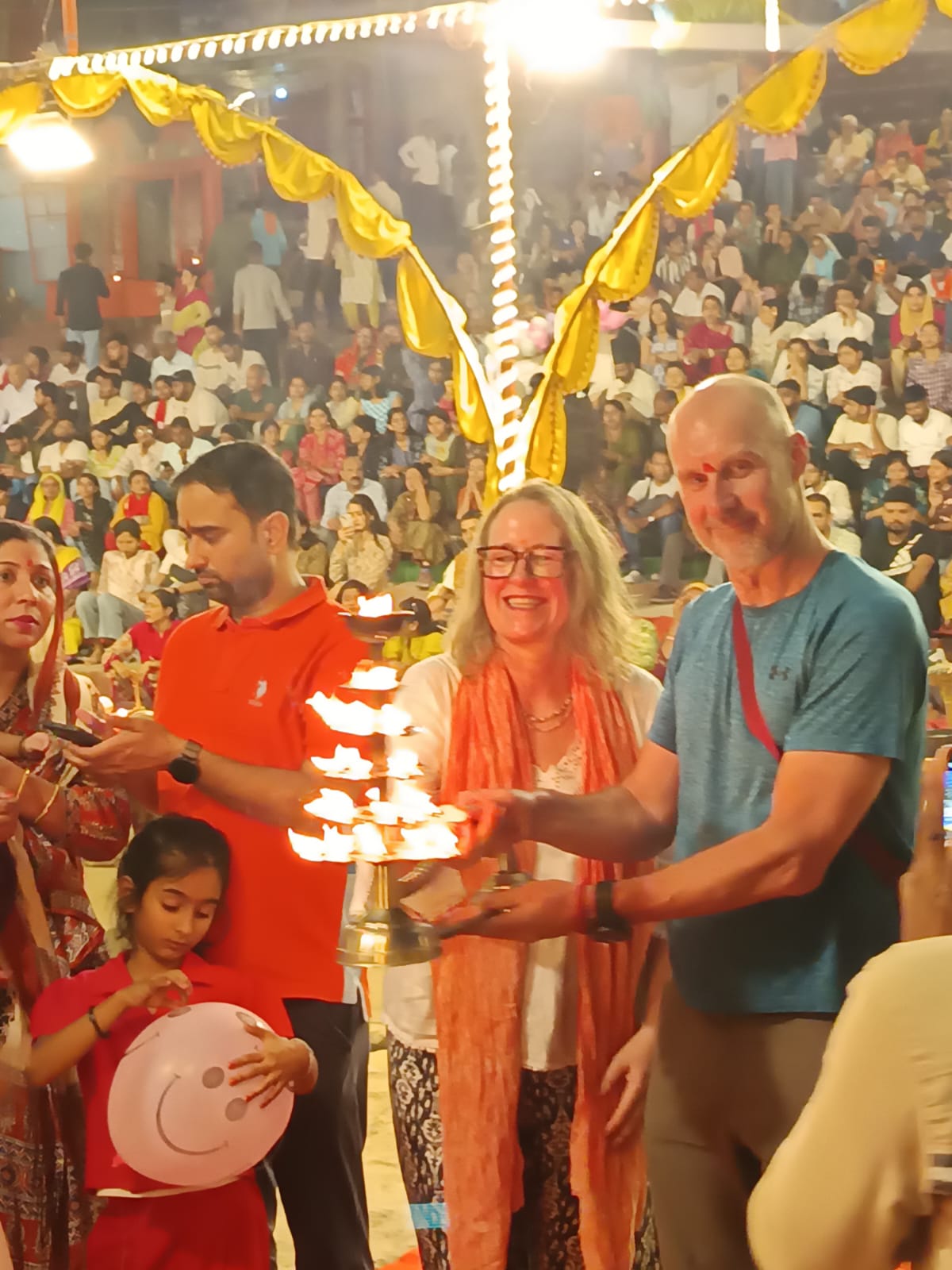 Sharing in the light and prayers of Ganga Aarti.